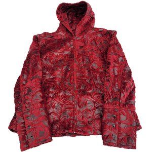 NWT Ethyl Dress Jacket Velour Burnout Velvet Floral Patterns Women's M Burgandy